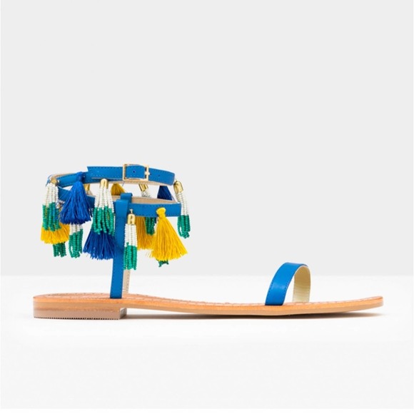 Boden Shoes - Boden Tassel Beaded Blue Flat Sandals Size 8